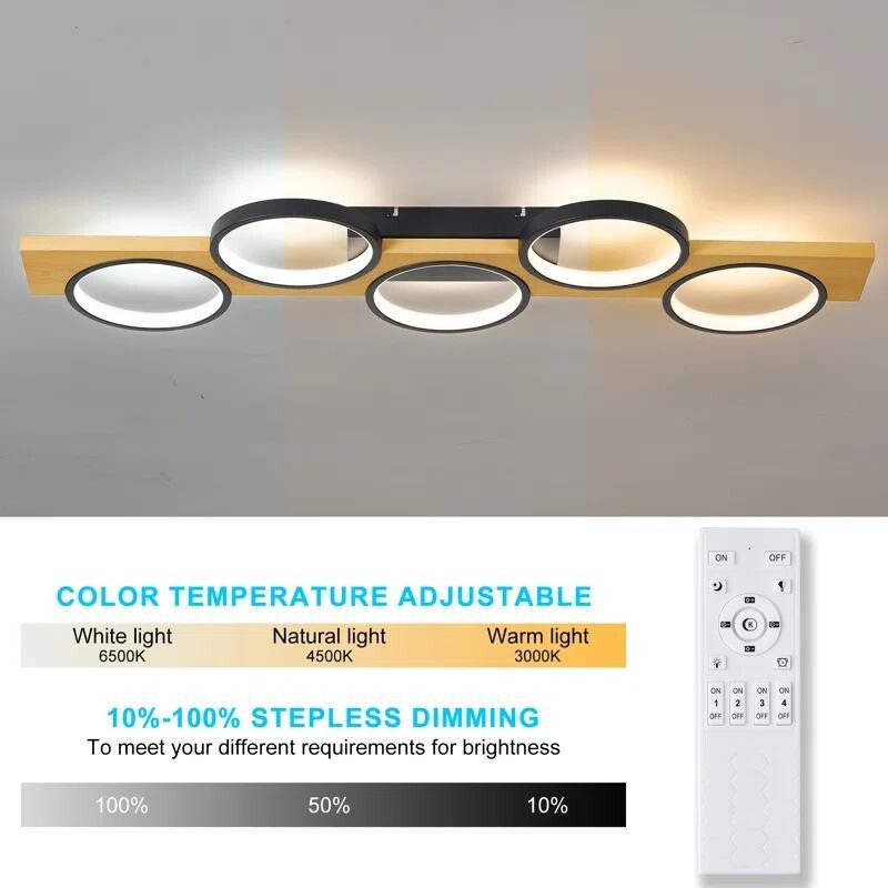 100cm LED Flush Ceiling Light Dimmable Remote Rustic Modern Black Lamp
