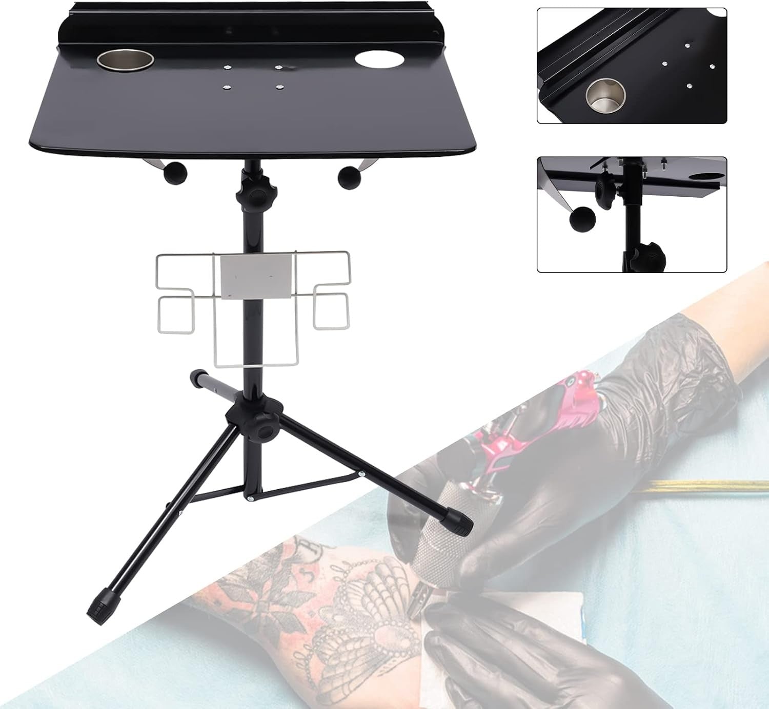Tattoo Workstation Adjustable Rolling Stand Mobile Salon Workbench Tray