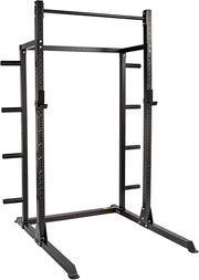 Half Power Rack Squat Cage Black with Pull Up Bar & Weight Storage
