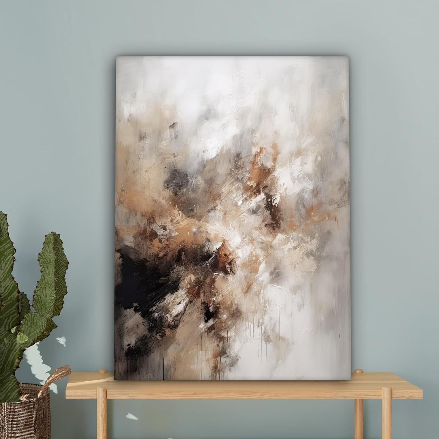 Abstract Beige Canvas Wall Art 50x70cm Framed Modern