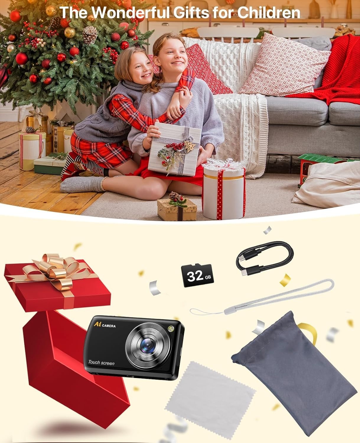 AI Smart Digital Camera WiFi Touch Screen Vlogging Camera Black