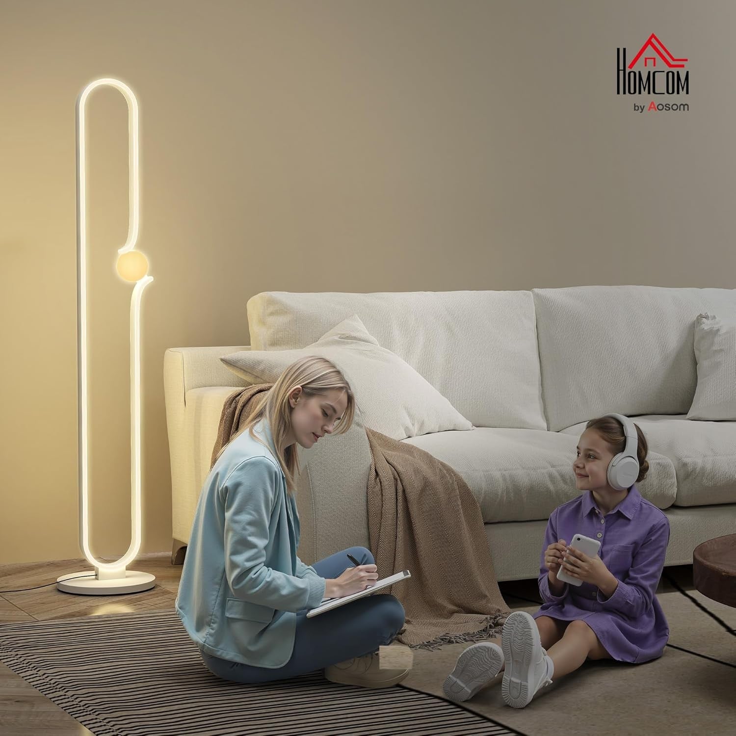 Modern LED Floor Lamp White Dimmable Standing Light Foot Switch Bedroom