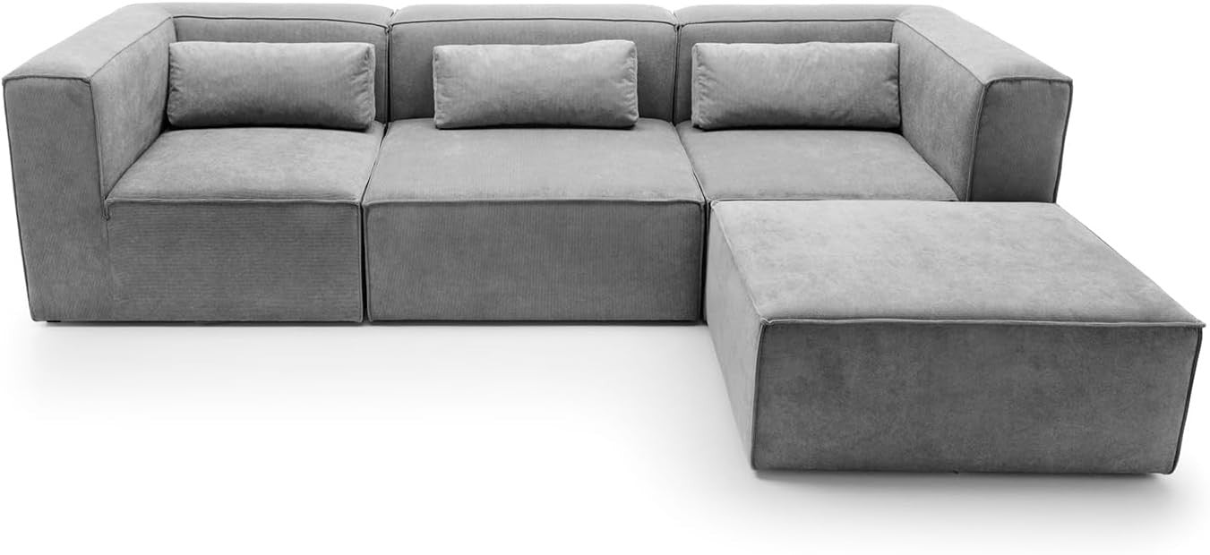 Light Grey L Shape Corner Sofa | Reversible Modular Couch 4 Seater