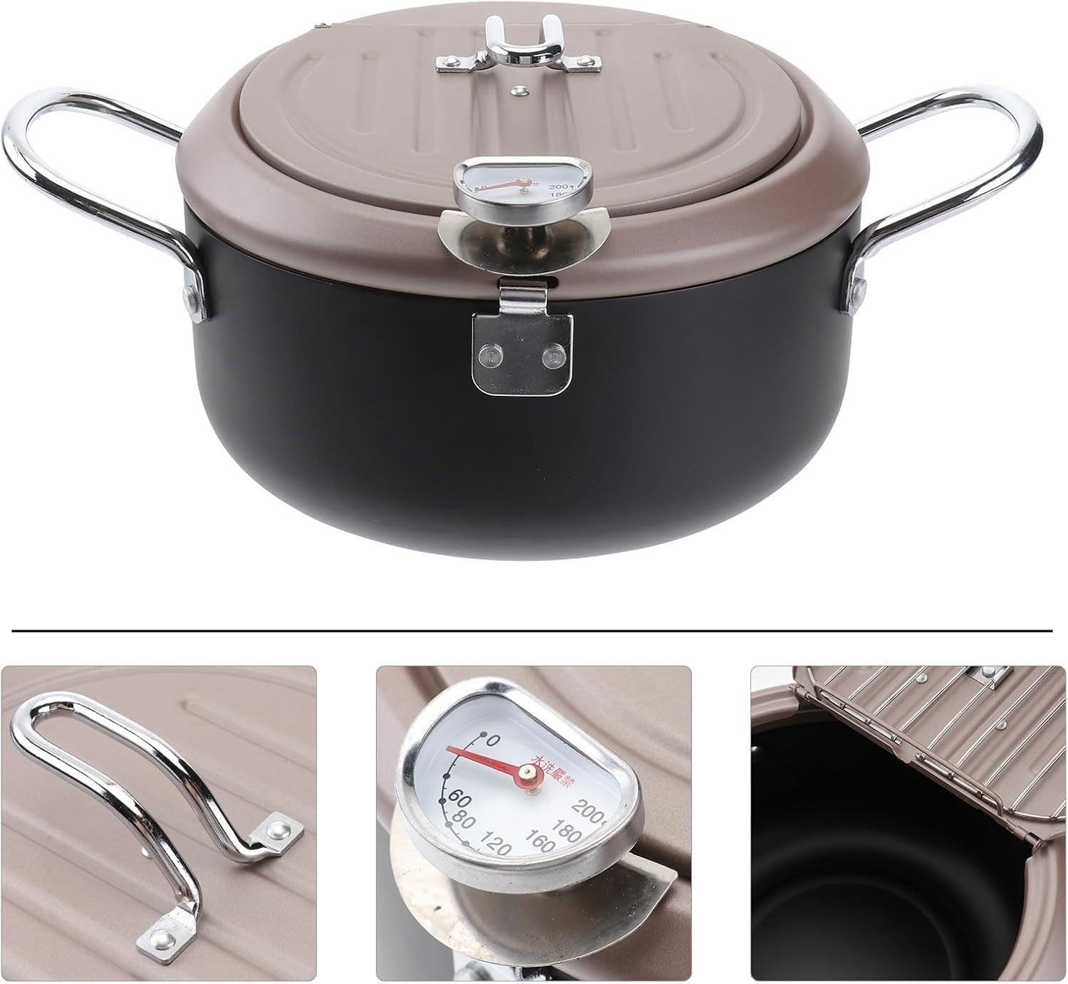 Japanese Deep Frying Pot 20cm Smokeless Fryer Pan Lid Oil Filter