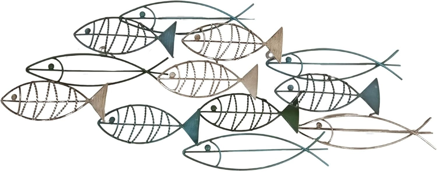 Metal Fish Wall Art Rustic Wire Shoal Sculpture Decor