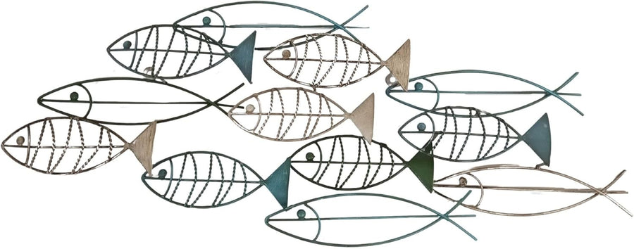 Metal Fish Wall Art Rustic Wire Shoal Sculpture Decor