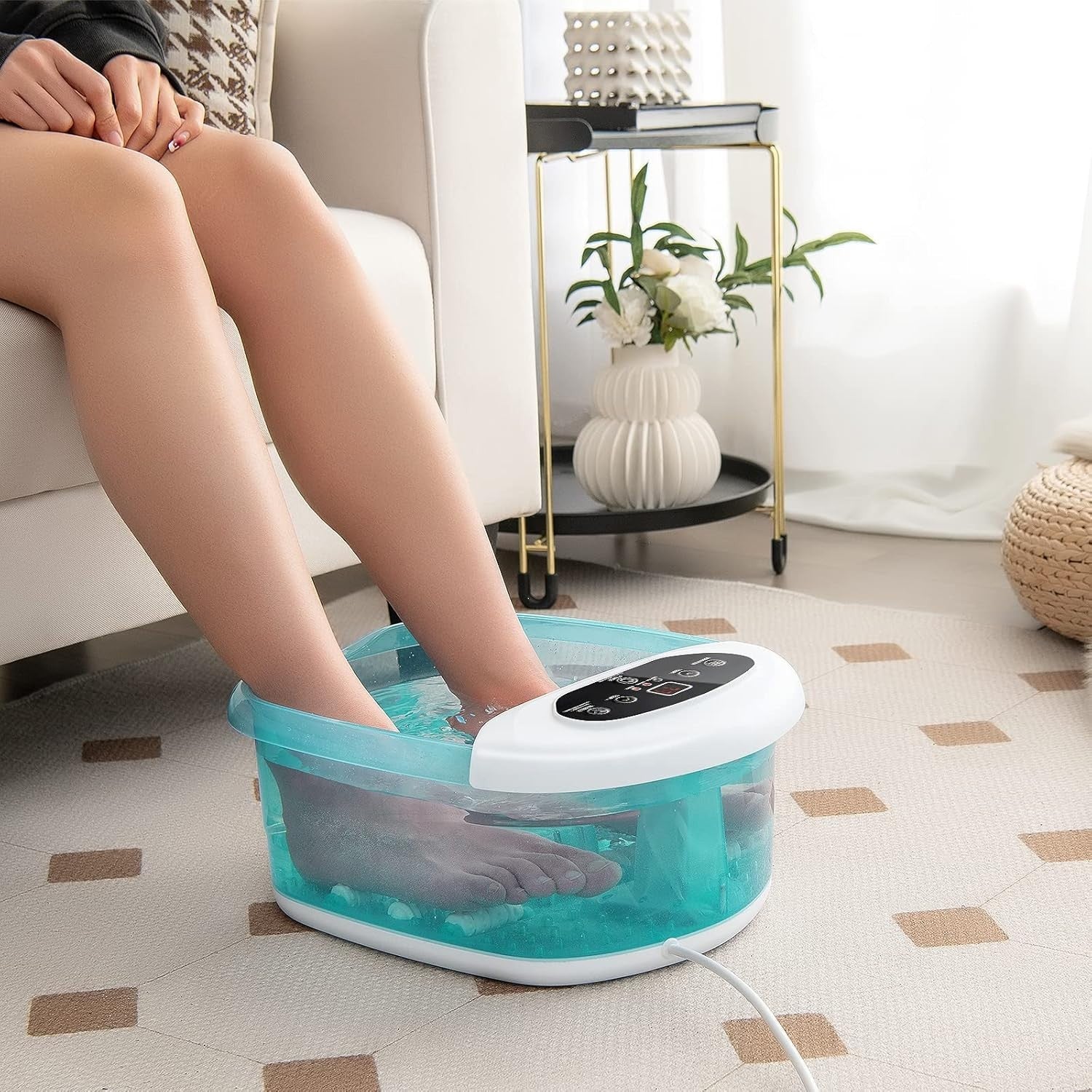 Foot Spa Massager with Heat & Bubbles, Vibration, 12 Rollers, Pedicure Tub