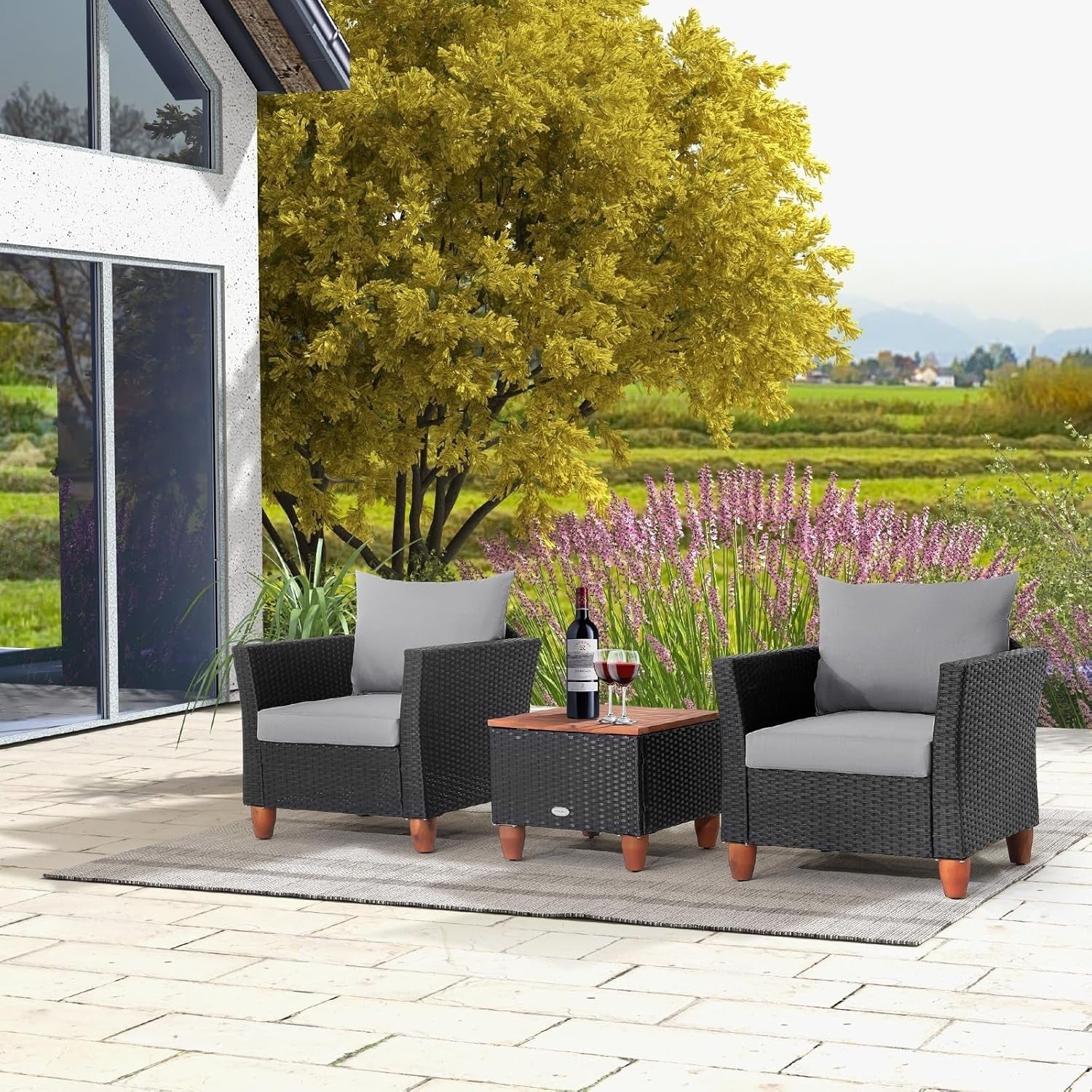 3pc Rattan Garden Furniture Set Wicker Chairs Table Outdoor Patio