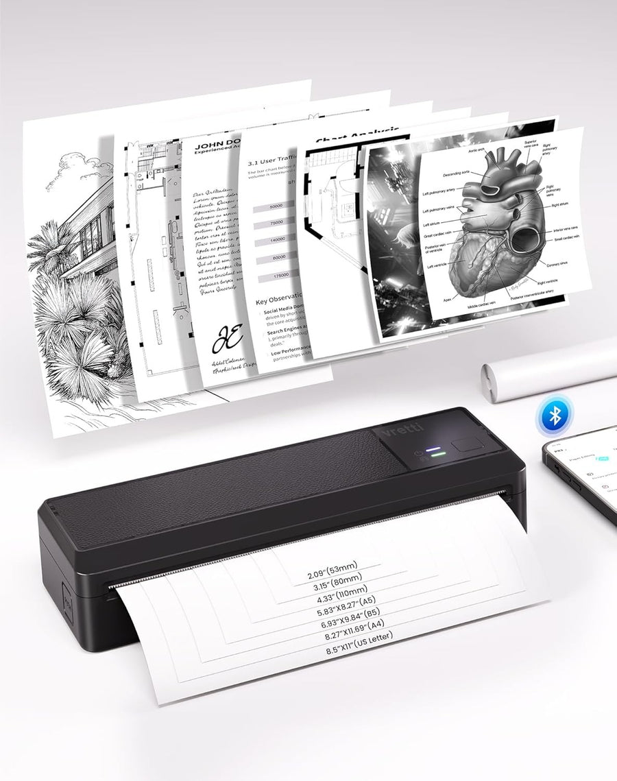 Portable A4 Thermal Printer Bluetooth Inkless Wireless