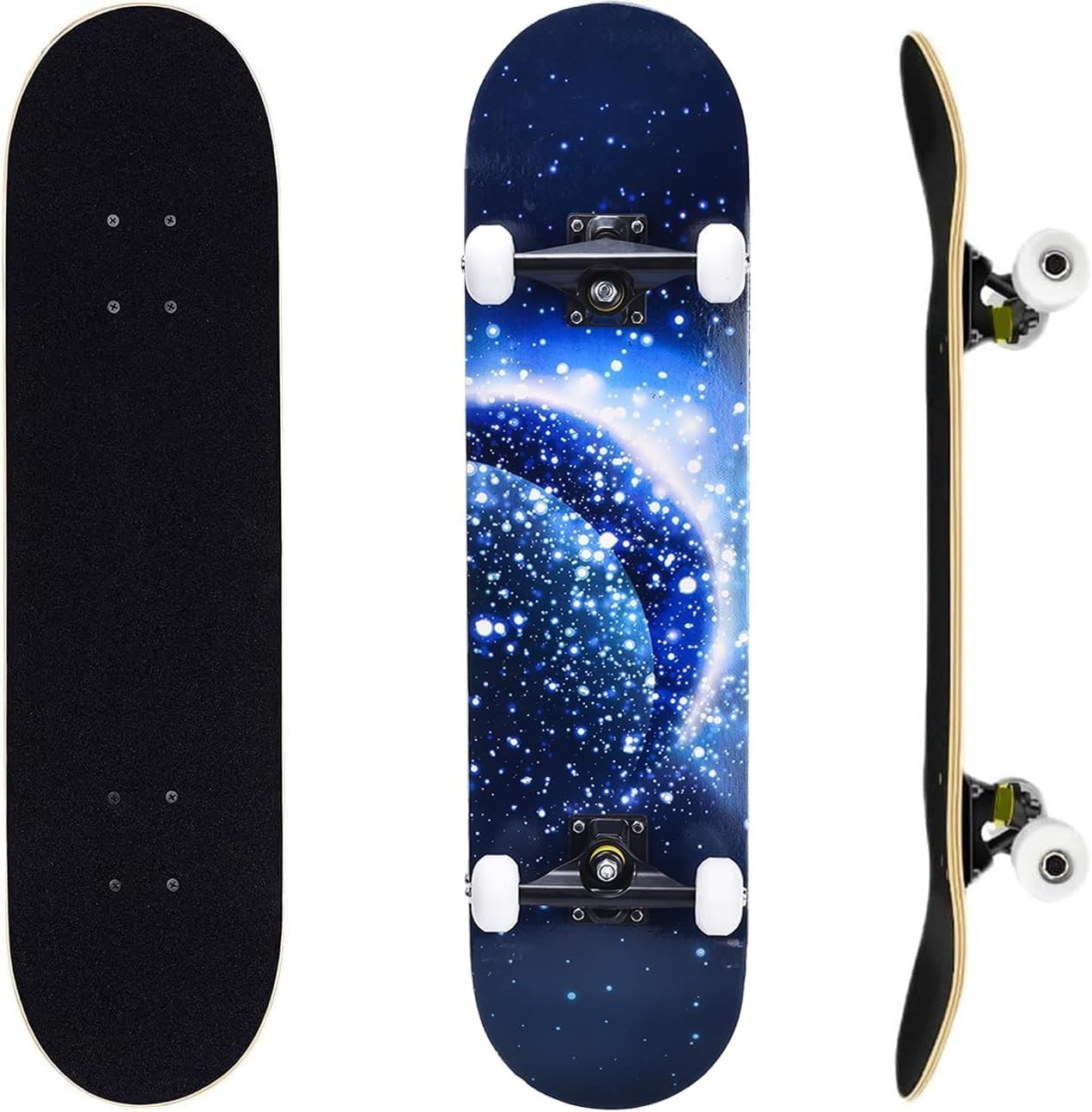 31" Double Kick Maple Skateboard Beginners Kids Adults w/ T-Tool Blue Moon Deck