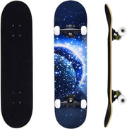31" Double Kick Maple Skateboard Beginners Kids Adults w/ T-Tool Blue Moon Deck