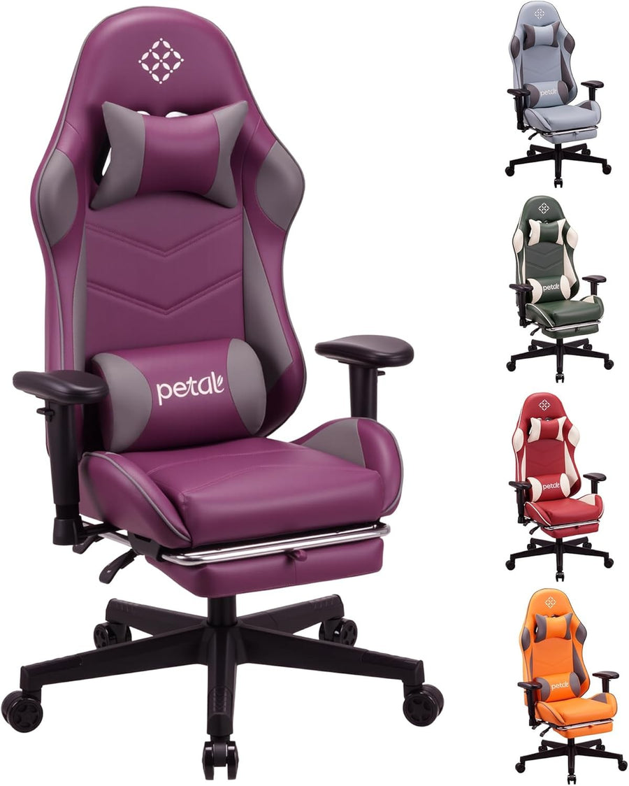 Ergonomic Gaming Chair Recliner w Footrest Lumbar Support Purple