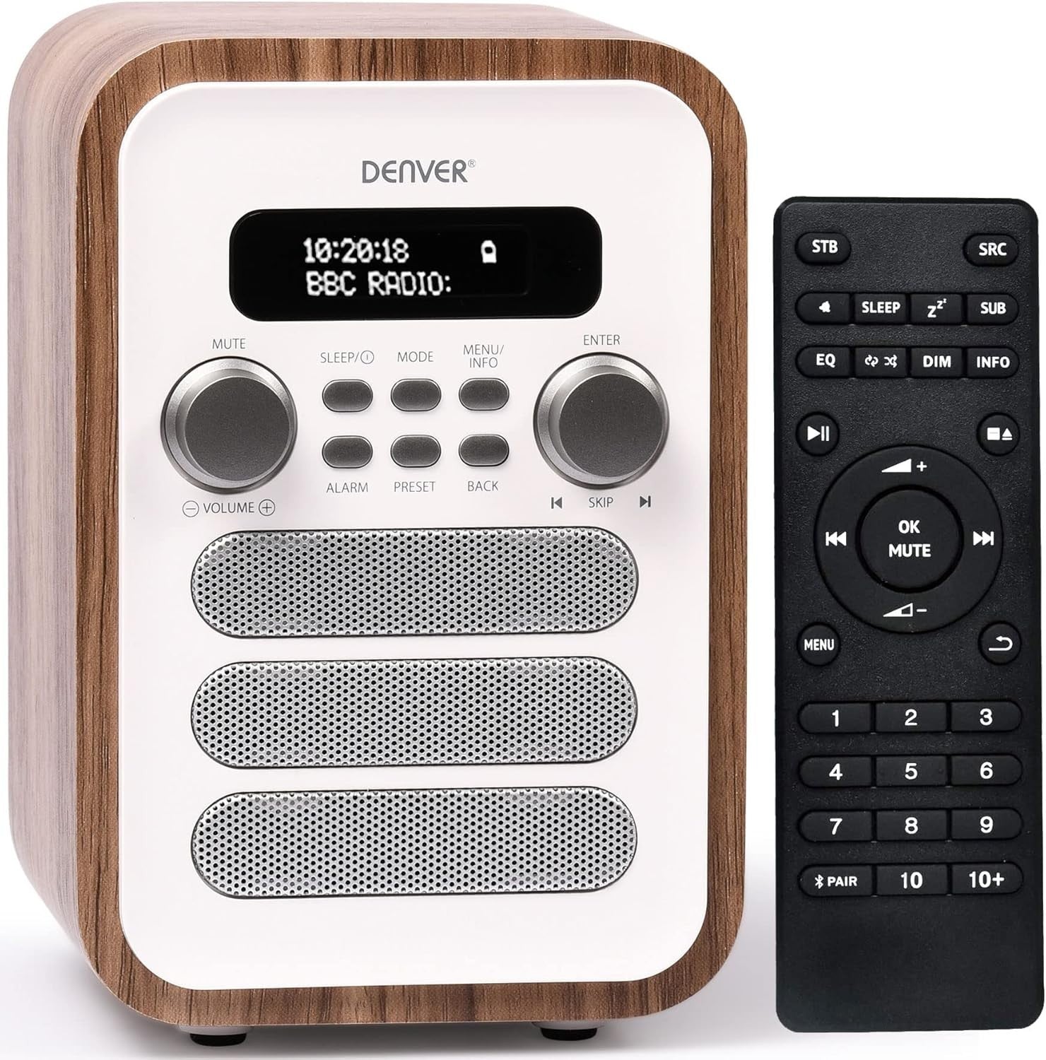 DAB Bluetooth Digital Radio Alarm Clock with Remote, White, 40 Presets