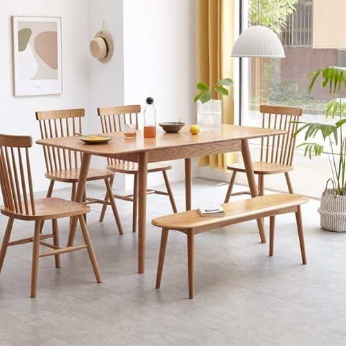 Solid Oak Wood Dining Bench Original Wood Color Half-Round Seat 47in