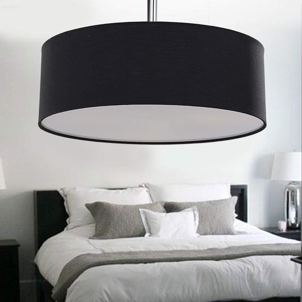 Modern 3-Light Fabric Drum Ceiling Pendant Light Fixture Black 45.5cm