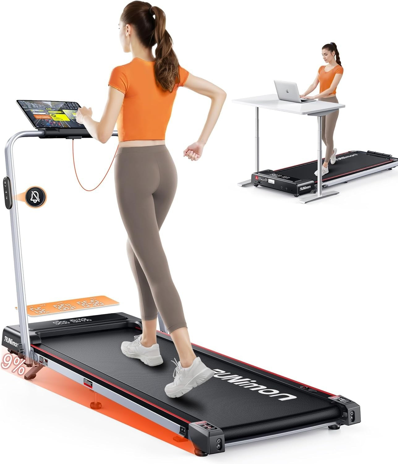 6-in-1 Folding Treadmill Walking Pad 12km/h Incline Under Desk Home Gym