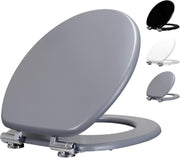 Grey Wooden Toilet Seat MDF Soft Close Adjustable Hinges 43.5x37.5cm