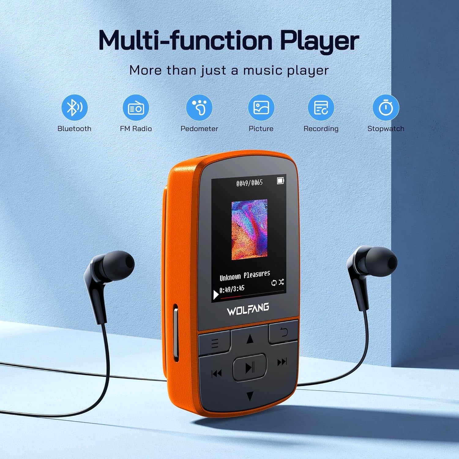 64GB Bluetooth 5.2 MP3 Player Orange Mini Sports Clip 1oz