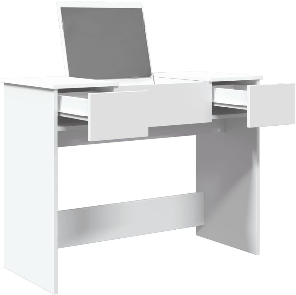 Modern White Makeup Vanity Dressing Table Desk w/ Mirror Storage Engineered Wood