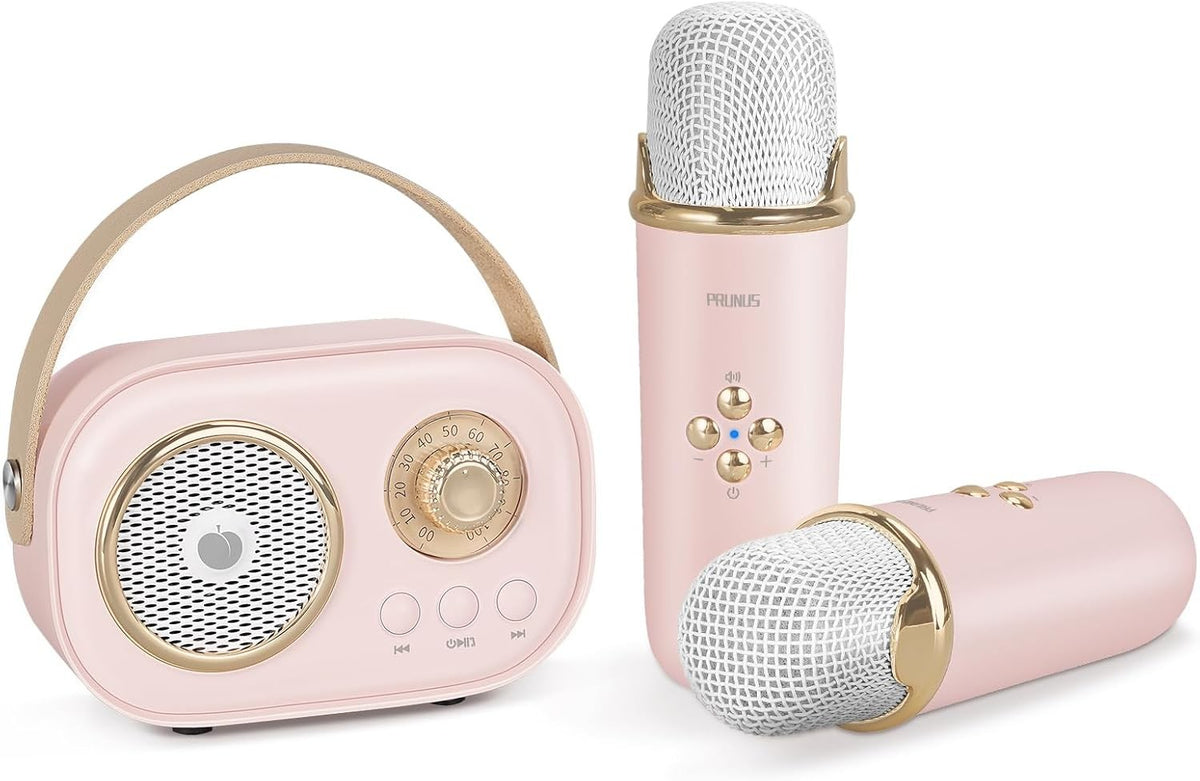 Pink Mini Karaoke Machine with 2 Wireless Mics Bluetooth