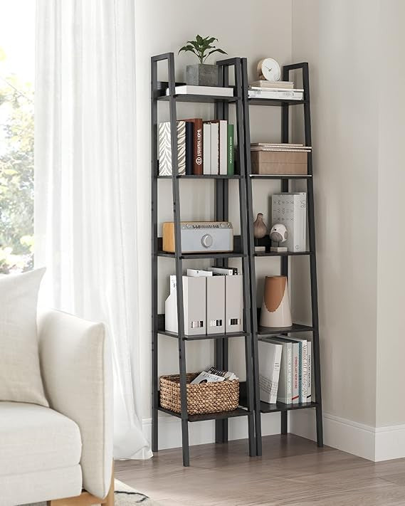 5-Tier Narrow Ladder Shelf Tall Display Storage Unit Industrial Bookcase