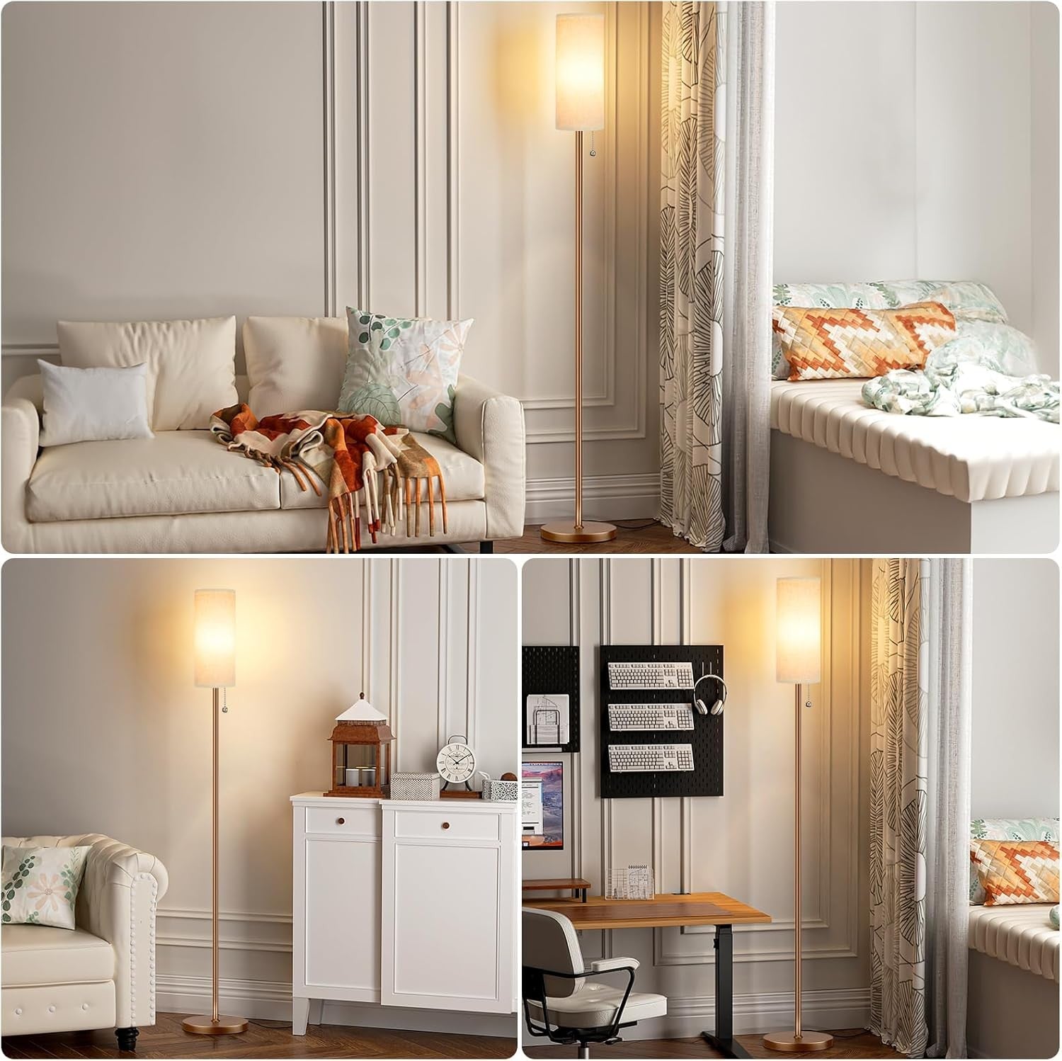 Beige Floor Lamp 64in Standing Lamp Bedroom Living Room E27 Bulb Included