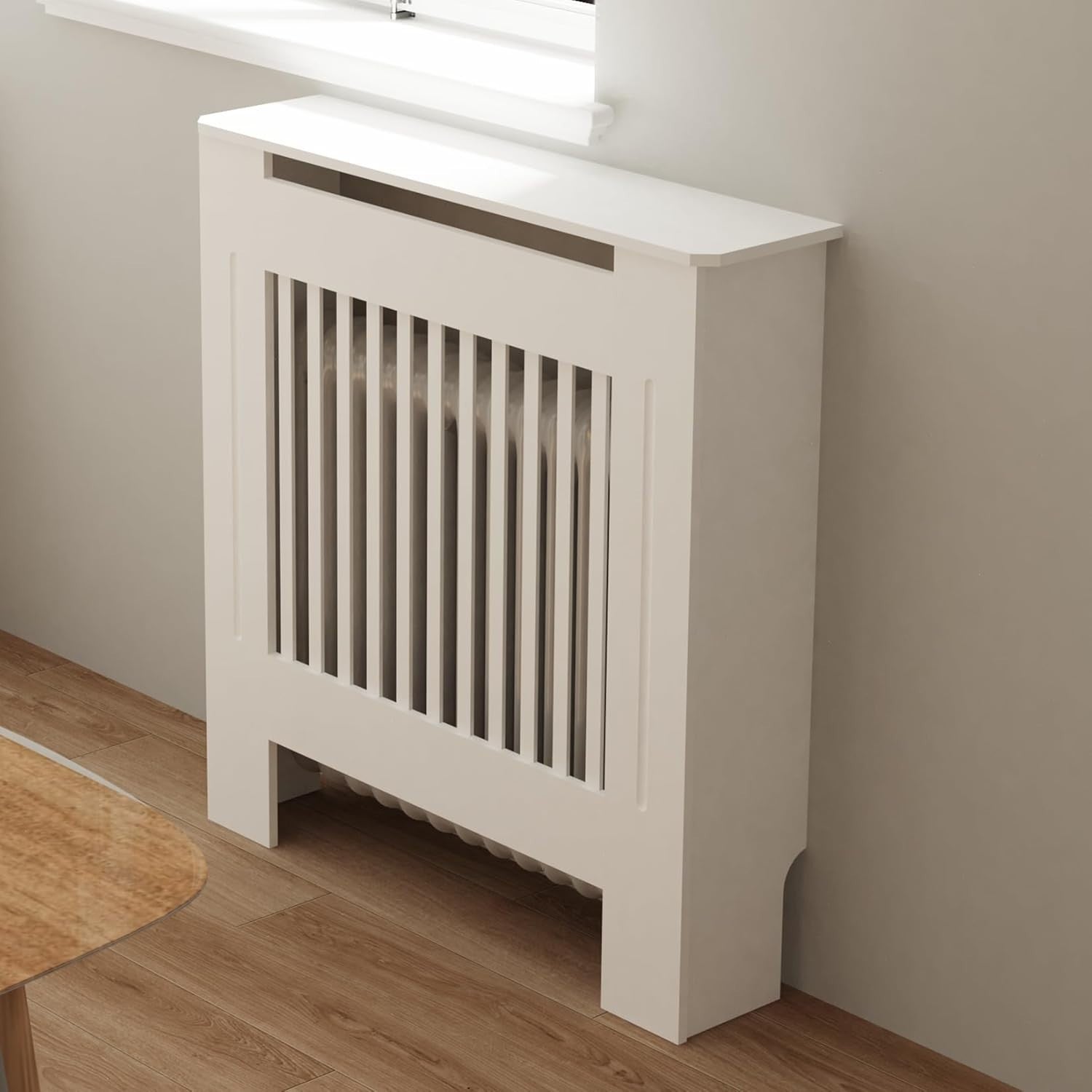 Tall Radiator Cover White MDF Cabinet | Vertical Slats Modern Shelf 100cm