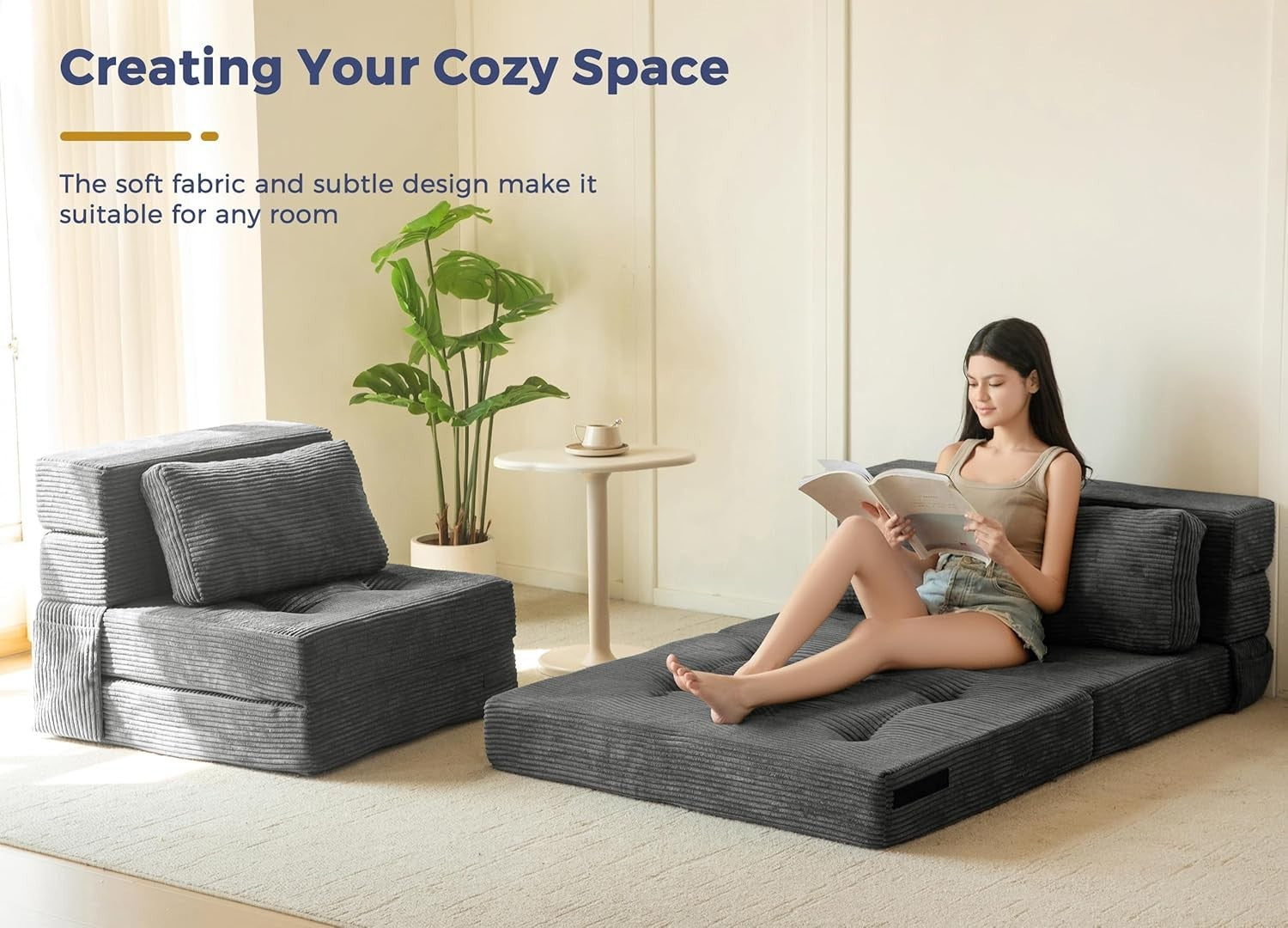 Tri-Fold Folding Sofa Bed Chair Futon Single Z Bed Foam Mattress Lounge