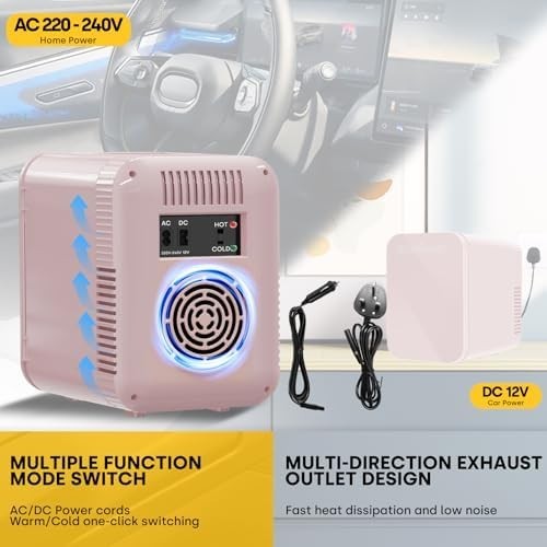 4L Mini Fridge Pink – Portable Cooler & Warmer, AC/DC, 6 Cans