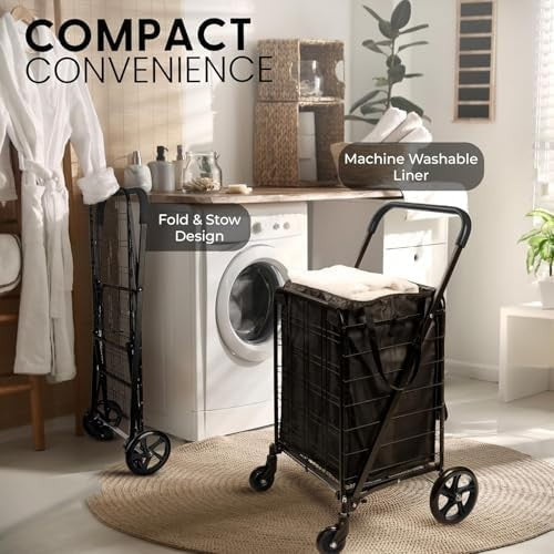 Heavy Duty Foldable Shopping Trolley 50kg 360° Swivel Wheels Waterproof Liner