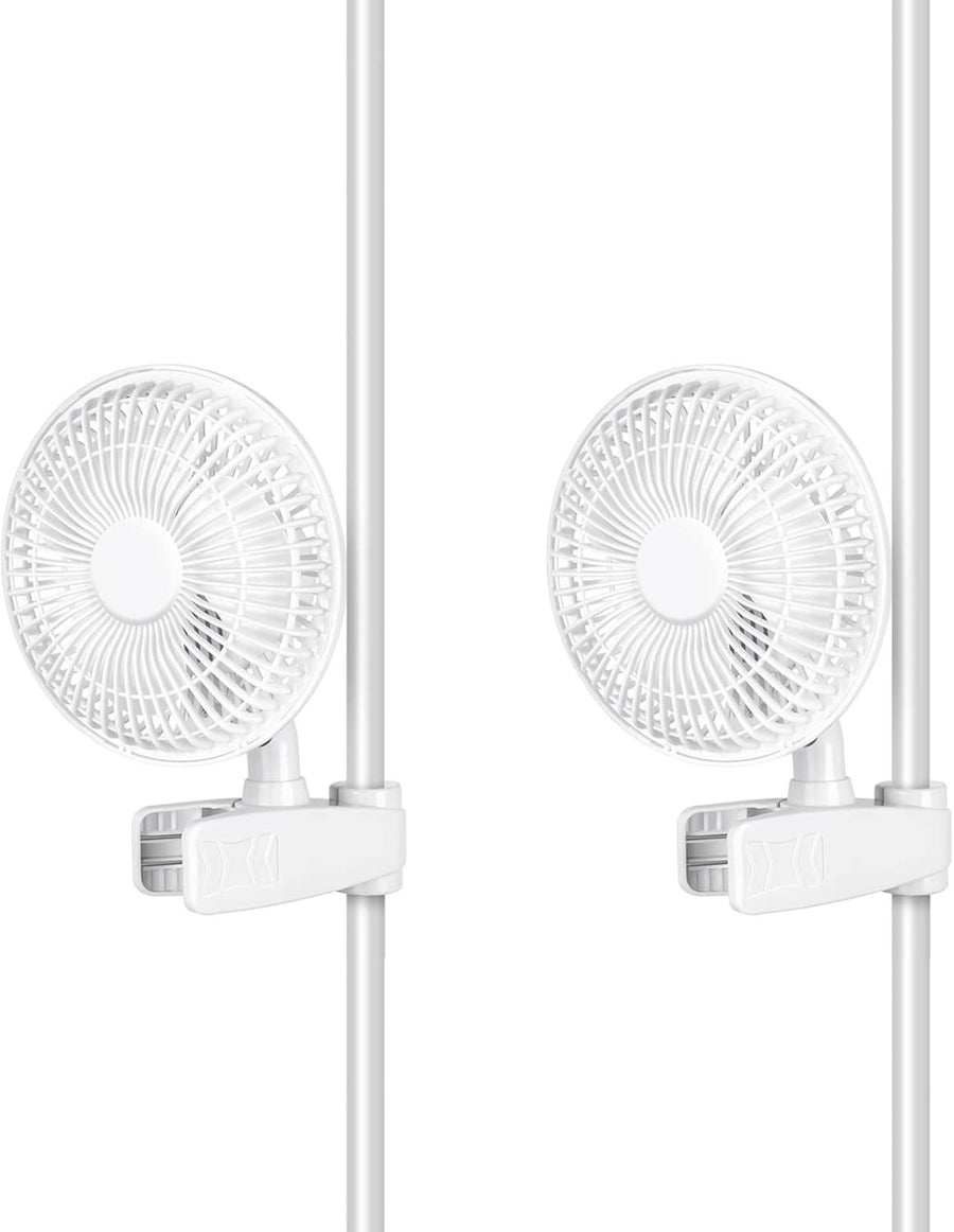 6-Inch Dual Clip Fans White – 2-Speed Adjustable 90° Quiet Desk or Grow Tent Use