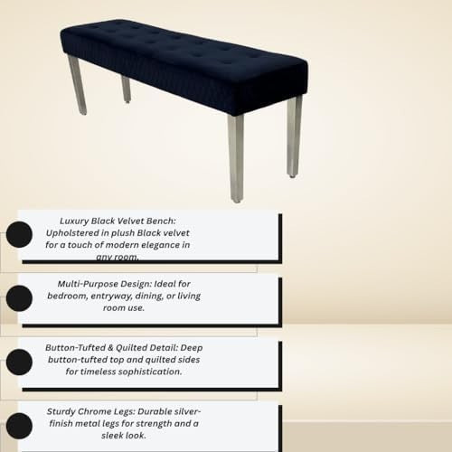 Luxury Black Velvet 3-Seater Bench Modern Upholstered Dining & Entryway Seat