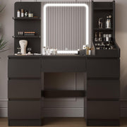 White Vanity Desk w/Lighted Mirror Stool 4 Drawers Charging Station & Hair Dryer