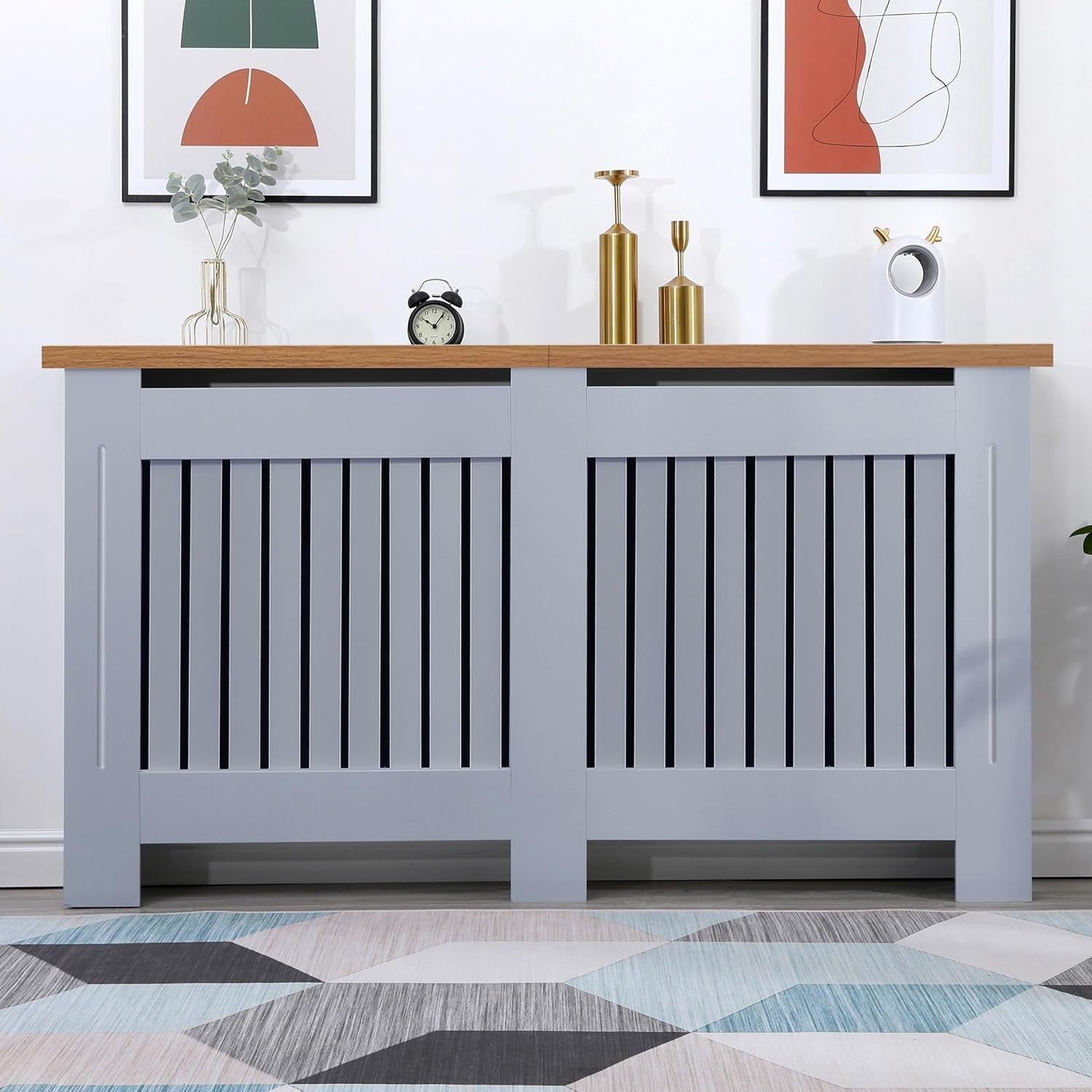 Large Grey Radiator Cover | Vertical Slatted MDF Cabinet