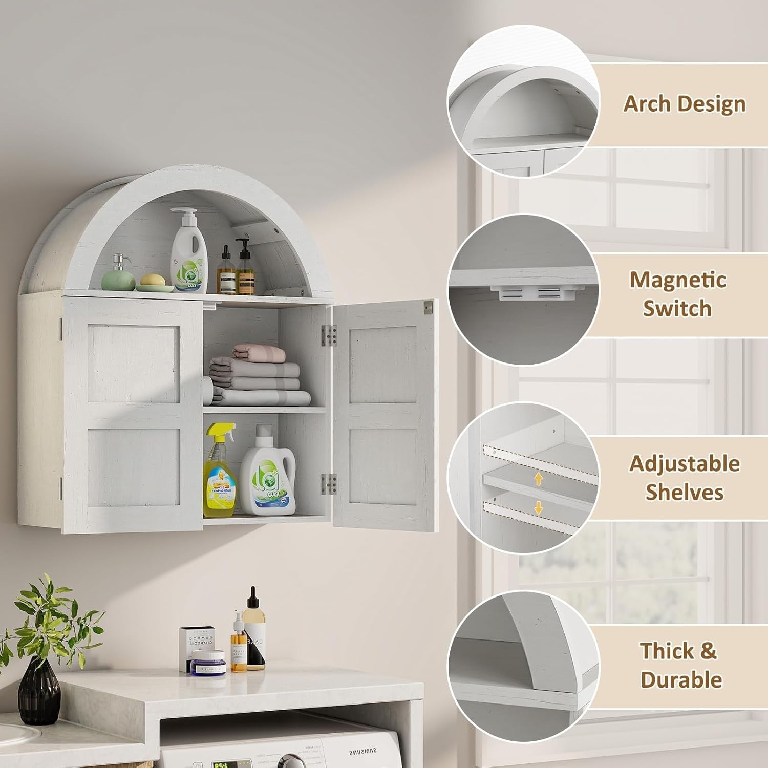 Large Bathroom Wall Cabinet with Adjustable Shelves & Magnetic Door, 60x72cm