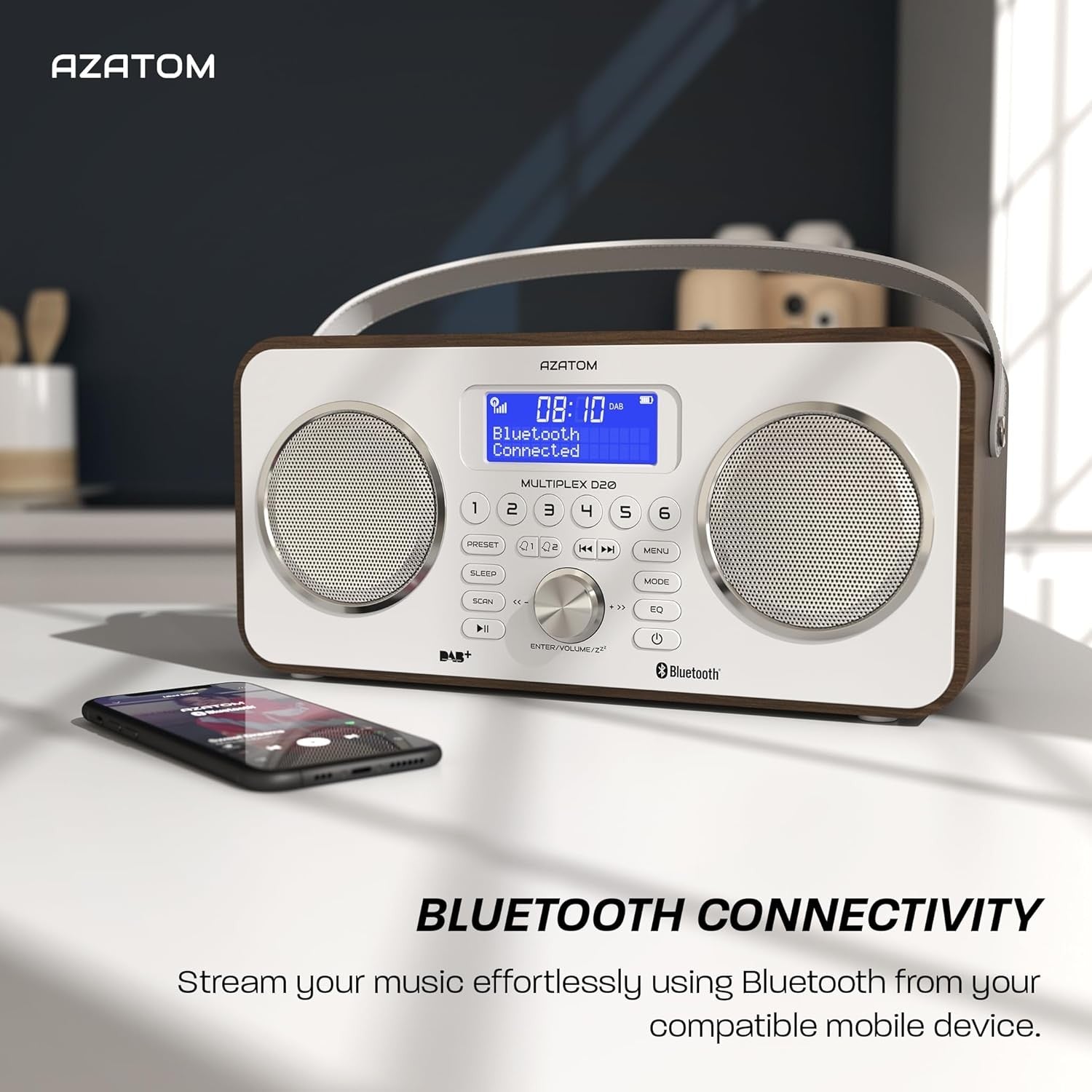 DAB DAB+ FM Digital Radio Bluetooth Portable Rechargeable Walnut Remote