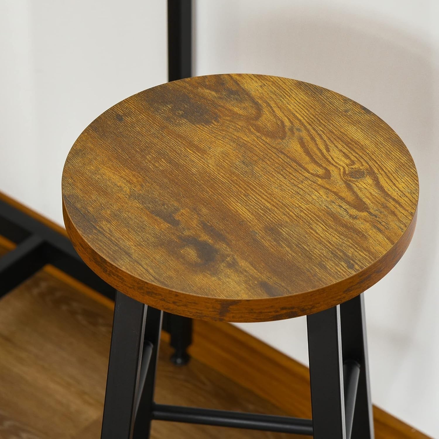 Rustic Brown Industrial Bar Table Set with 2 Stools & Storage Shelf 3-Piece