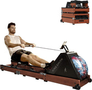 Triple-Fold Water Rowing Machine 6-Level Resistance LED App Rower 150KG Red Oak