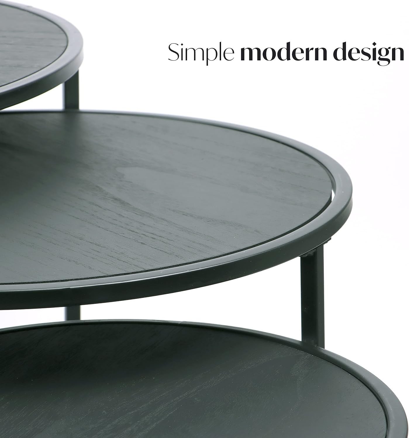 Set of 3 Black Wood Look Nesting Tables Round Coffee End Side Accent Space Savin