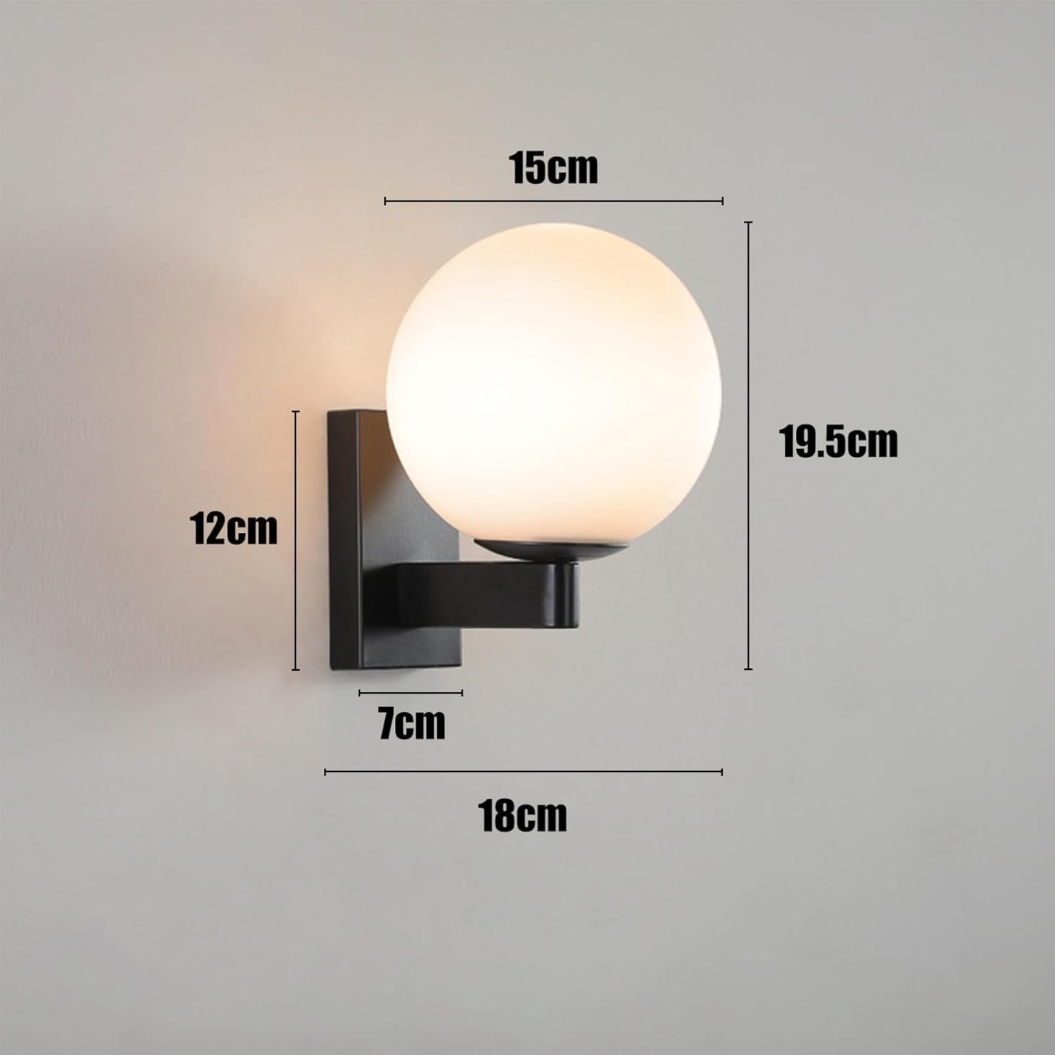 Minimalist Black Glass Globe Wall Light E27, Elegant Bedroom & Hallway