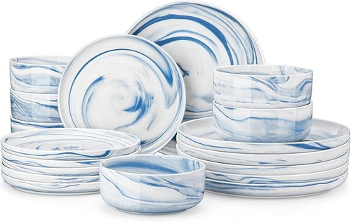 18 Piece Marble Blue Porcelain Dinner Set Plates Bowls Service for 6