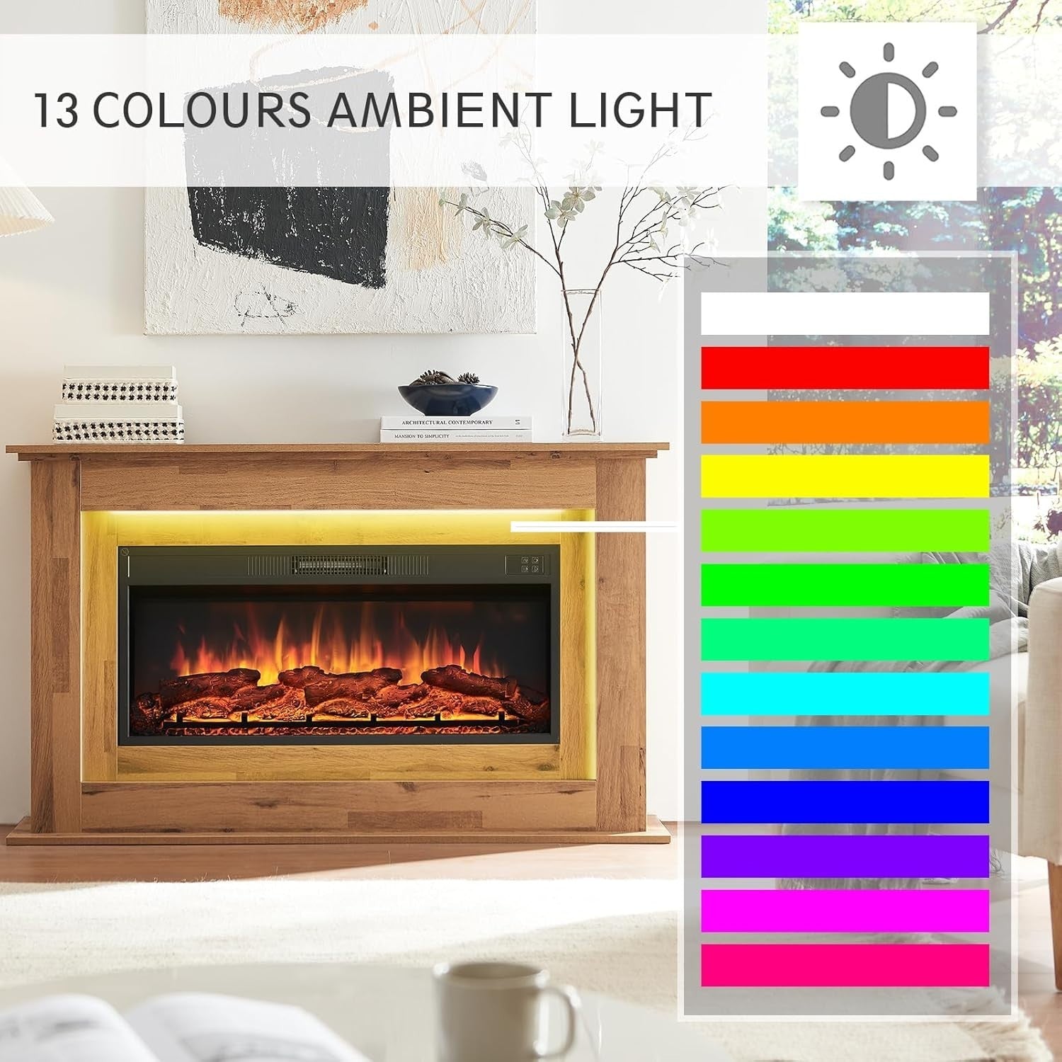 50" Electric Fireplace Heater Freestanding 2000W Realistic Flame LED