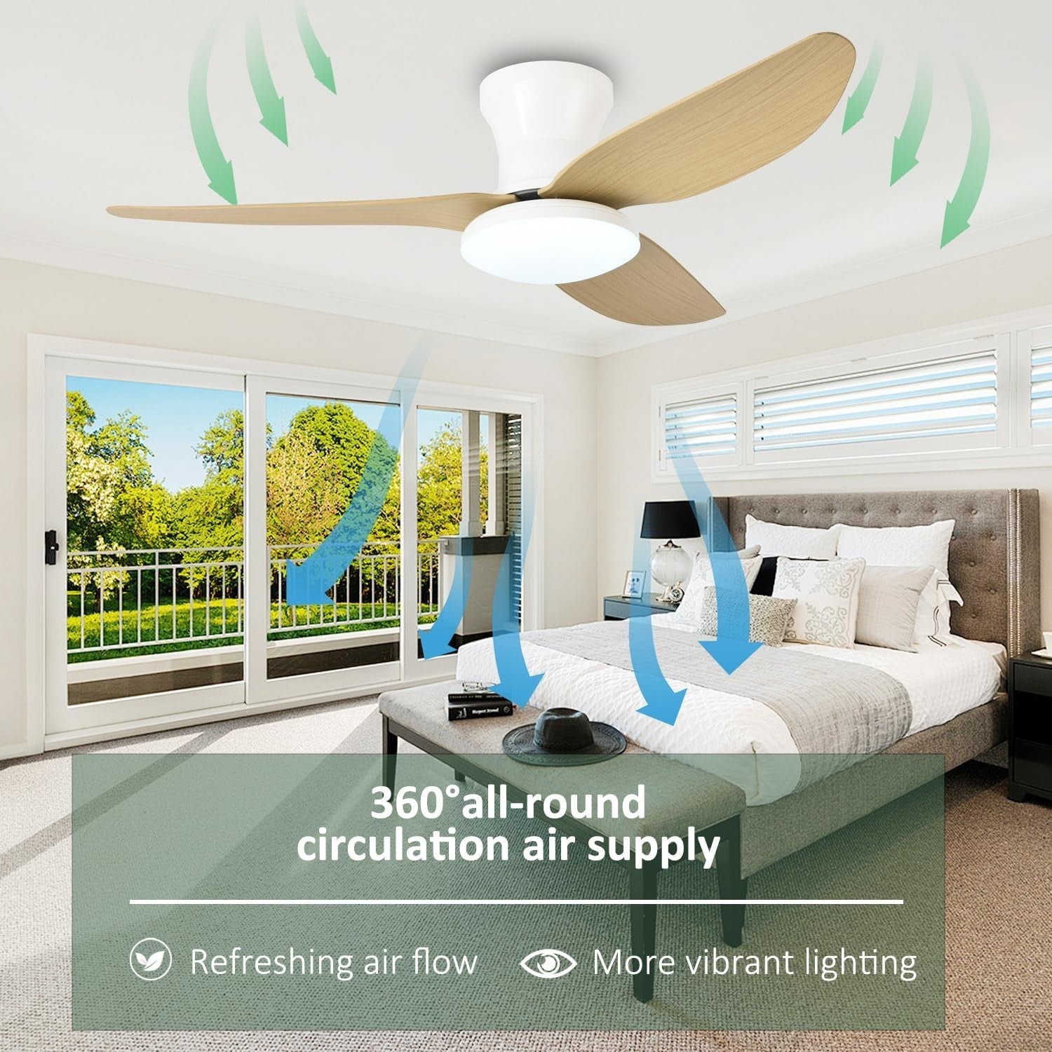 Lrenjon 100CM Ceiling Fan Light, 6-Speed Silent LED – Wood Grain