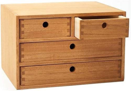 Natural Wood Desktop Organizer 4 Drawer 35cm Filing Makeup Storage