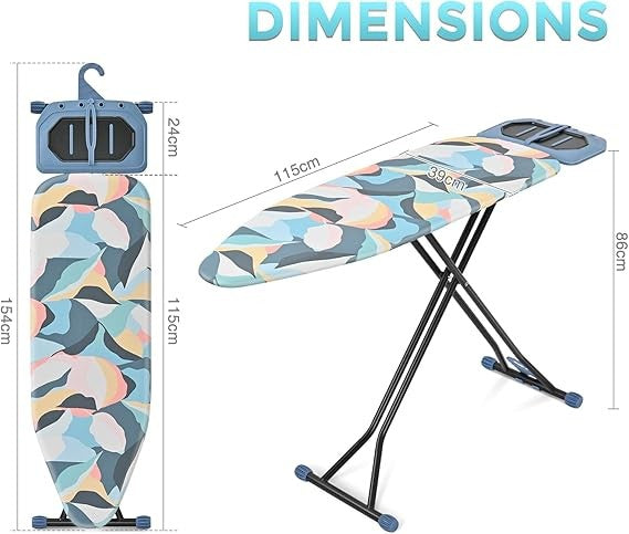 Full Size Ironing Board 115x38cm Adjustable Height Foldable Iron Rest