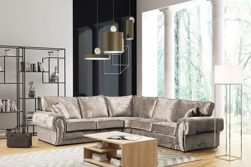 5 Seater L-Shape Corner Sofa Crushed Velvet High Back Modular Couch – Mink