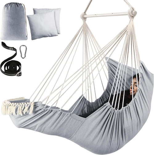 Luxury Hammock Chair with Footrest & 2 Cushions | 550lbs Indoor Outdoor Seat