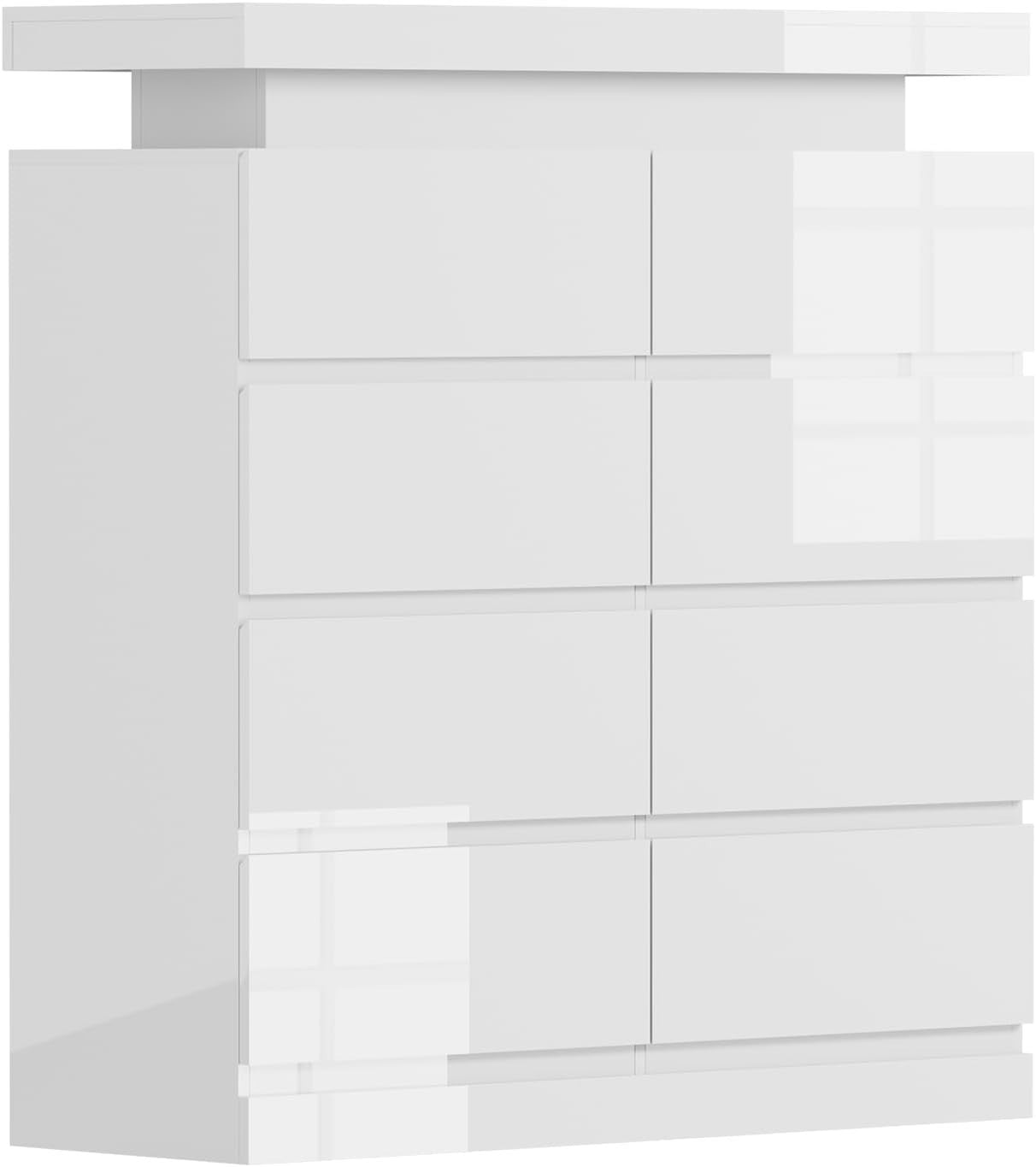 White High Gloss 8 Drawer Chest LED Light Modern Storage Cabinet