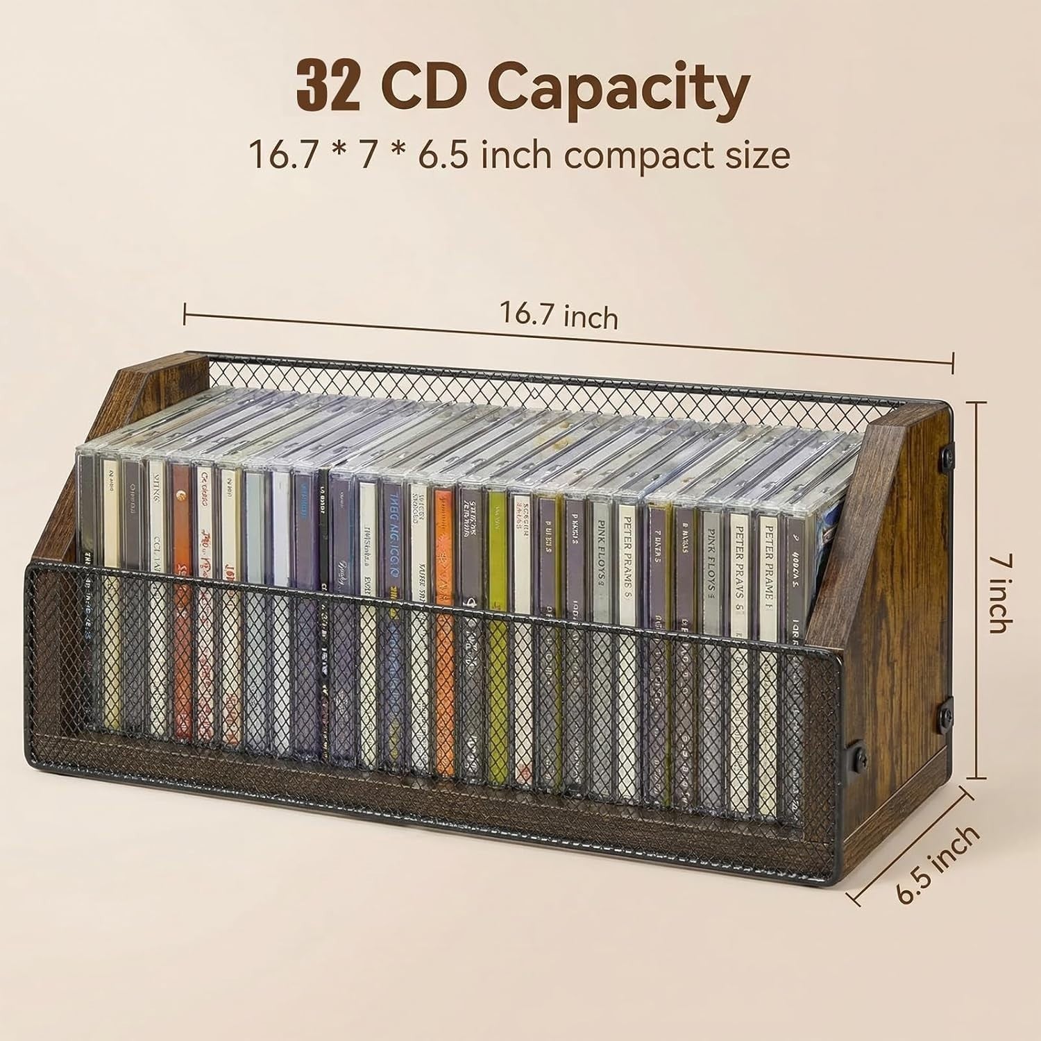 Wooden CD Storage Rack Desktop Organizer Shelf Holds 38 CD Cases