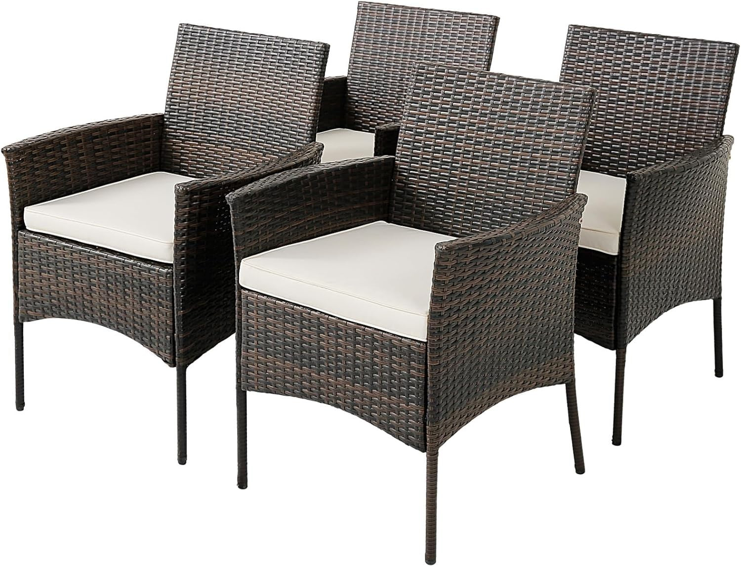 Set of 4 Outdoor Rattan Dining Chairs Cushioned Patio Armchairs Garden